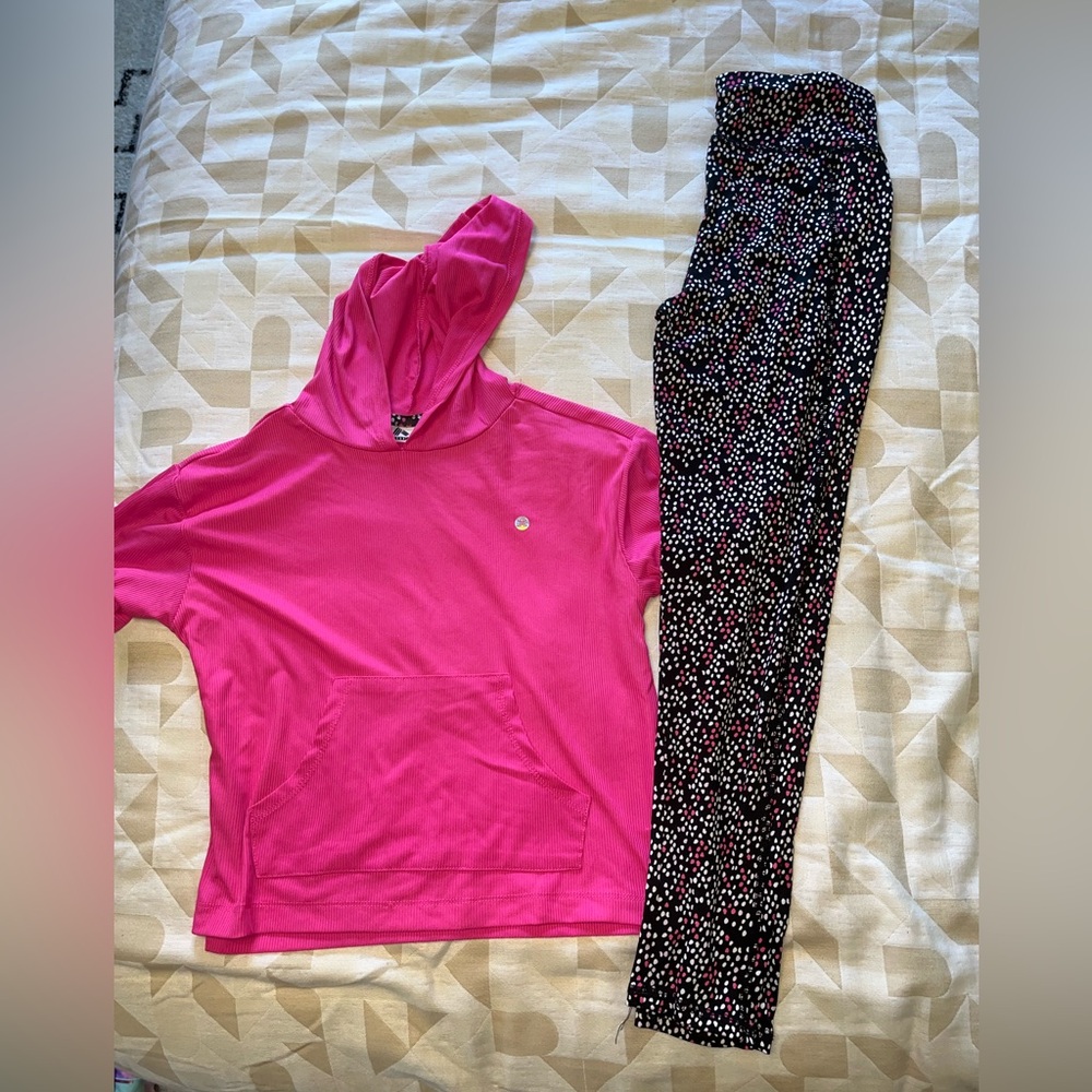 Pink Hoodie and Black Polka Dot Leggings Set